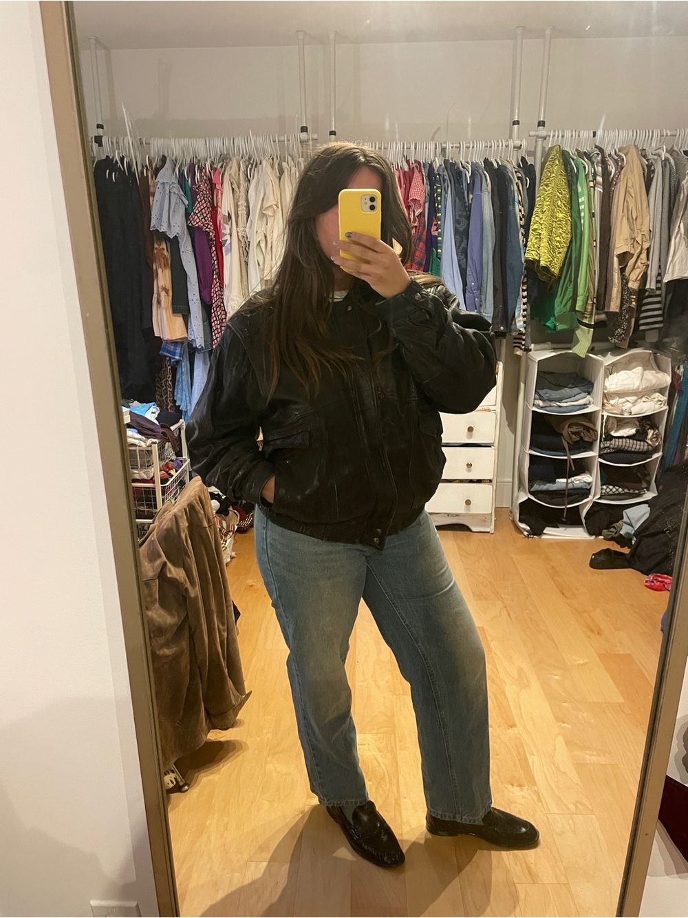 Black Leather Bomber Jacket - Women's Classic Style
